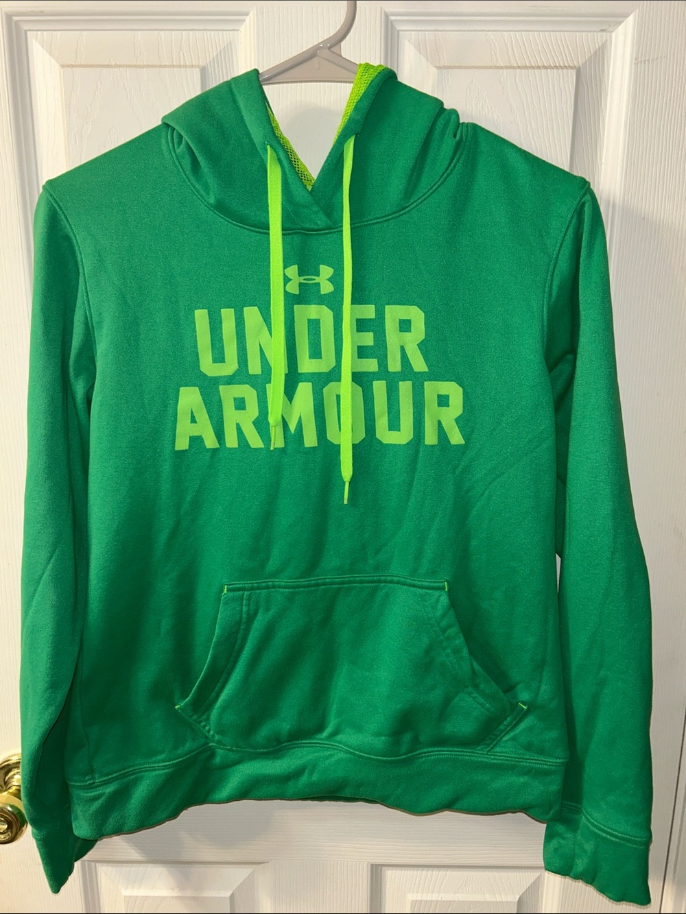 Under Armour Green Pullover Hoodie with Neon Drawstrings